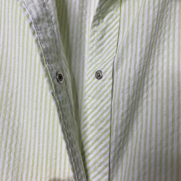 Vtg House Coat Dress Snap Button Up Front Short Sleeve Striped Short Women's S - Picture 3 of 8